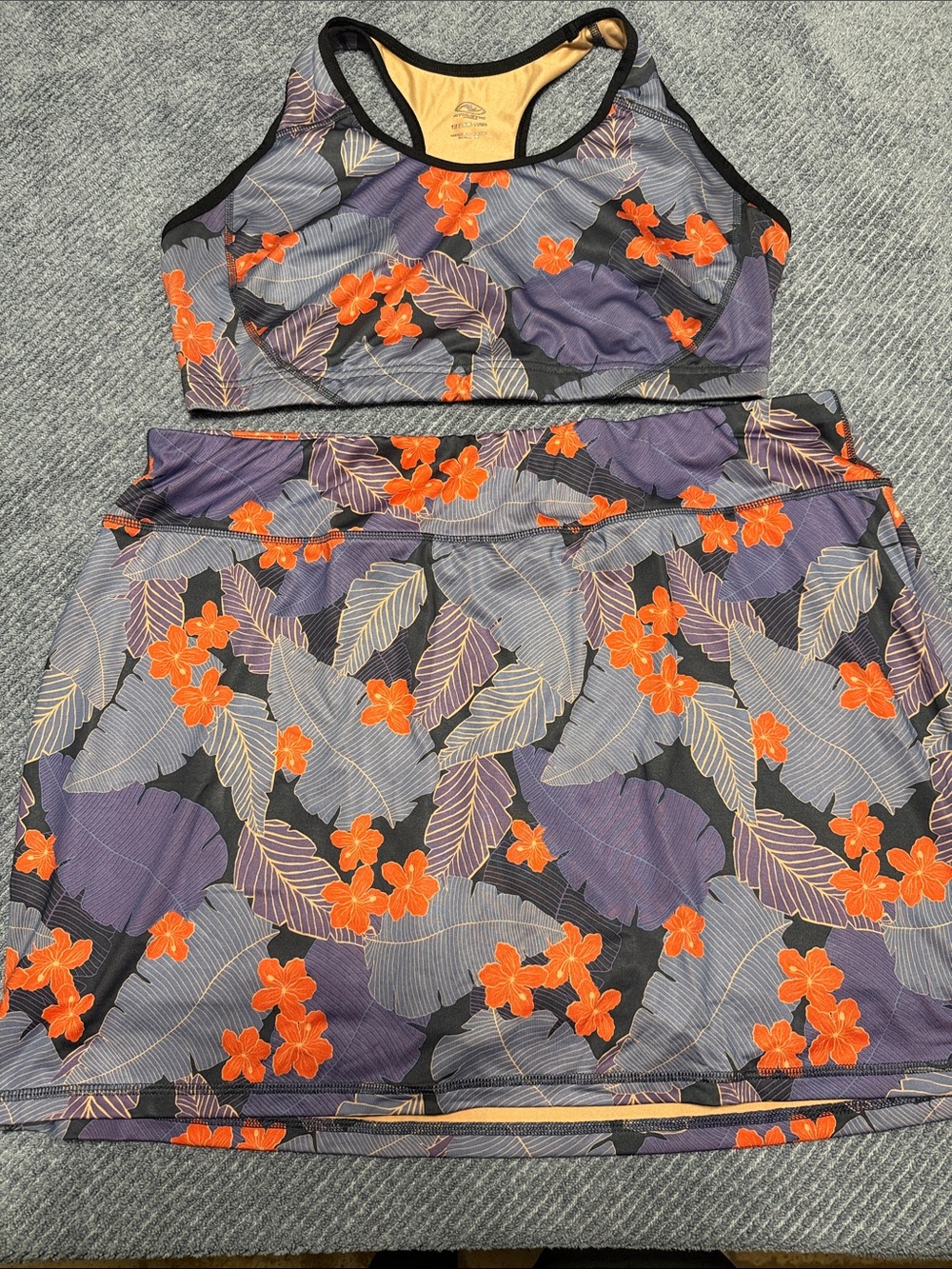 Purple Floral Active Set Lot - Bra, Tank, Skort, Shorts - Orange Tropical Accent